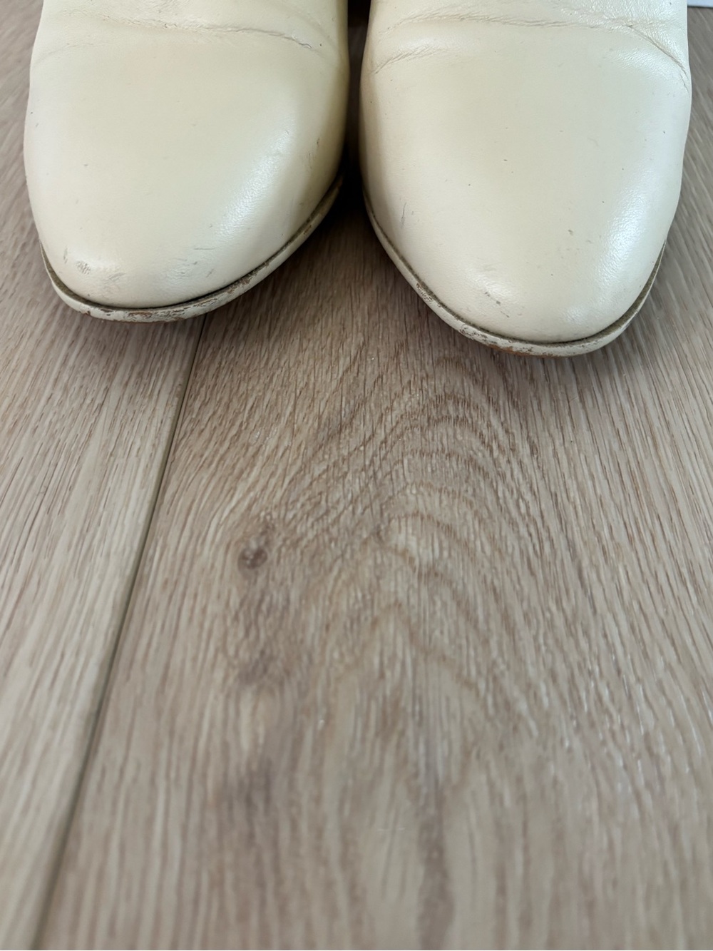Zara Leather Tall Block Heel Boots in Cream/Ecru - Picture 6 of 12